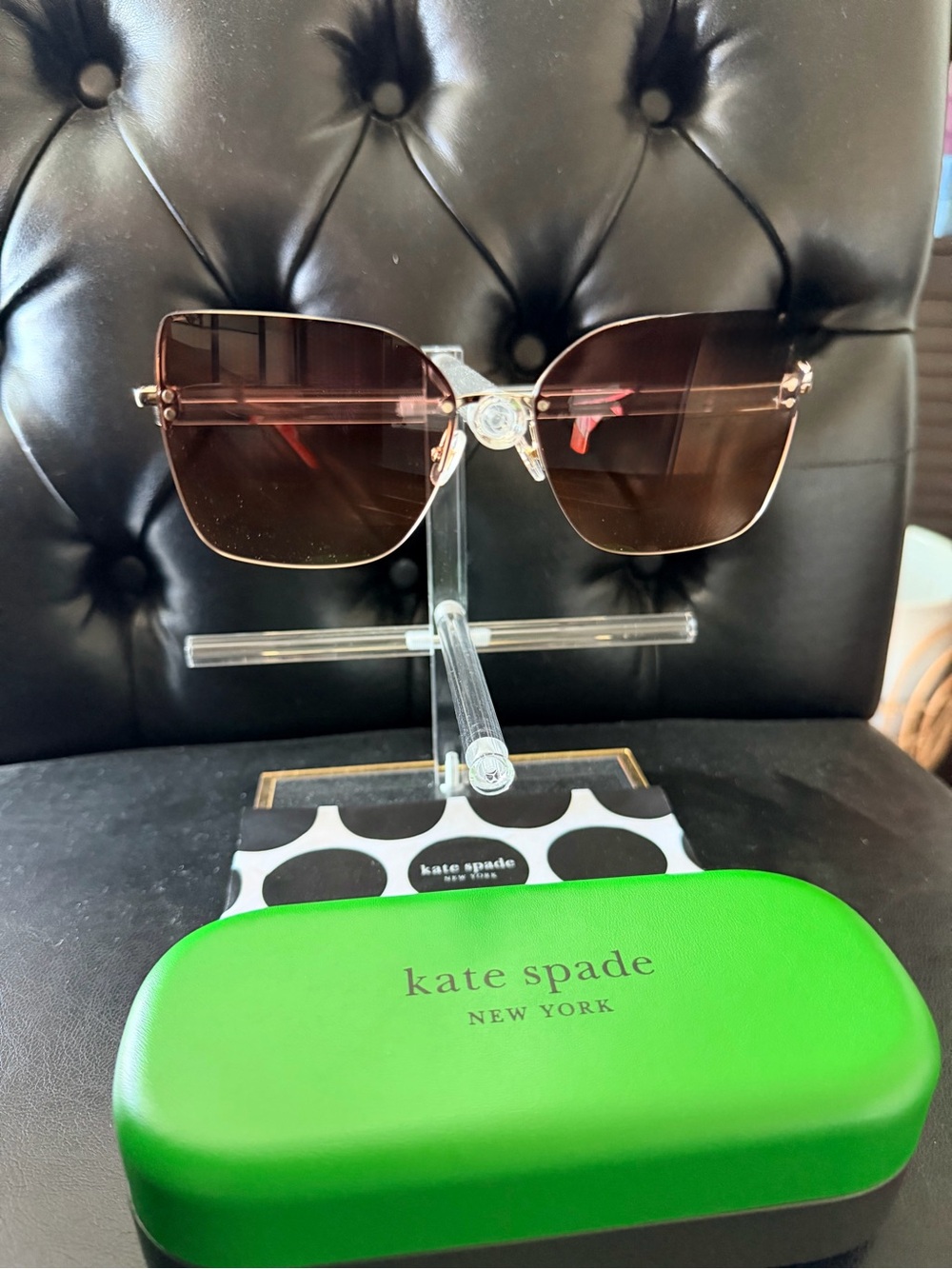 kate spade Brown Gradient Rimless Square Sunglasses with Gold Accents